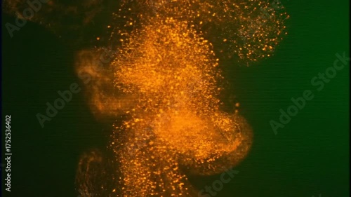 Abstract Orange Glitter Swirl Against Dark Green Background Dynamic Energy and Celebration Visual