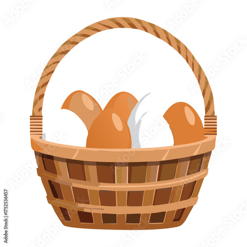 A classic and traditional woven basket filled to the brim with a wholesome assortment of fresh brown farm eggs - Vector Illustration