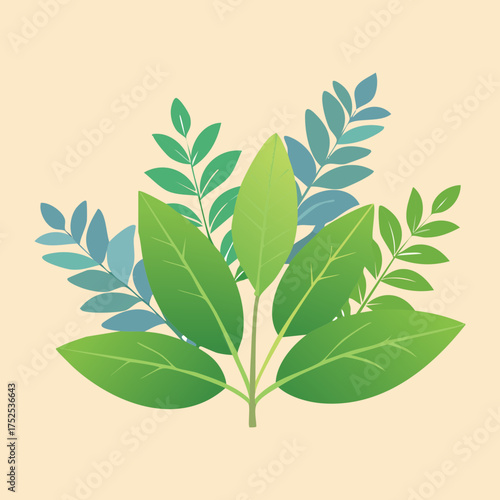 Bundle of fresh green leaves, possibly bay or a common culinary herb, with a simple, clean, and organic look for health and food concepts - Vector Illustration