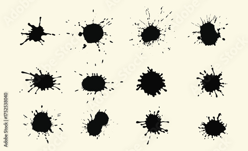 Set of vector brushes. Mega pack set of different brush strokes: black ink splatter, blots, round freehand drawings, grungy drawn lines, waves, circles, triangles, art design elements - Vector illustr
