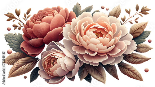 Fototapeta Naklejka Na Ścianę i Meble -  Elegant Floral Arrangement Peonies and Leaves