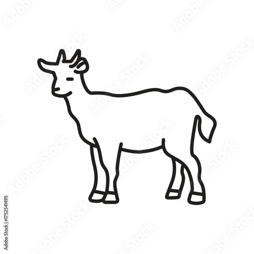Line drawing of a goat with small horns standing. editable line icon