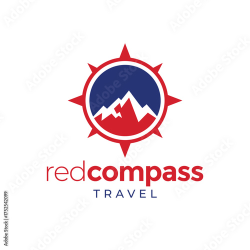 Compass Logo with Mountain. Minimalist and Modern. Vector illustration