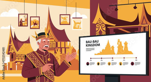 Cultural presentation of the Bau-Bau Kingdom history with elderly and architecture