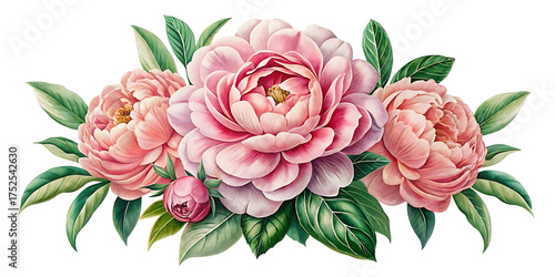 Fototapeta Naklejka Na Ścianę i Meble -  Elegant Pink Peonies Floral Arrangement Illustration