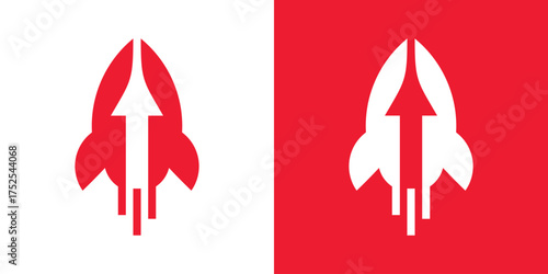 Modern rocket and arrow logo symbolizing growth, progress, and innovation. Perfect for business, or technology branding. Clean, minimalist, and professional vector style.