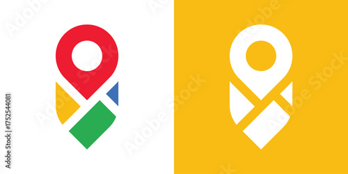 Modern logo combining a location pin and map, symbolizing navigation, direction, and travel. travel app, tourism, or delivery business branding. Simple and professional vector style.