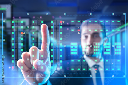 Business man manages data c...