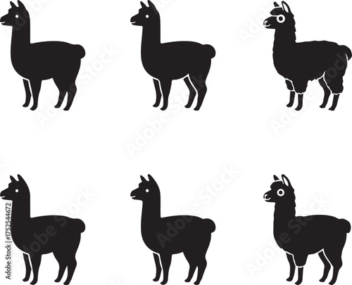 Black Llamas: A collection of silhouette black llamas standing side by side against a blank canvas