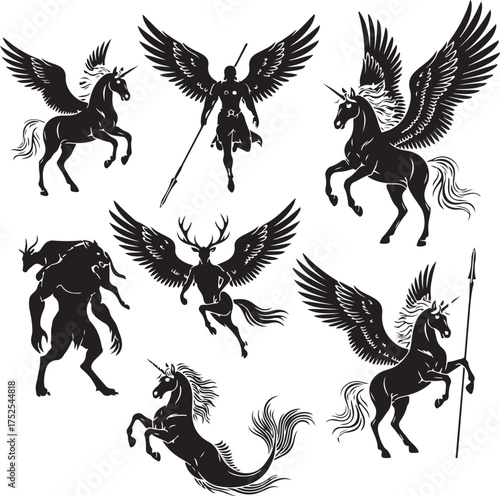 Mythical Beings: A captivating illustration showcasing an ensemble of mythical creatures, each a unique embodiment of fantasy and legend.