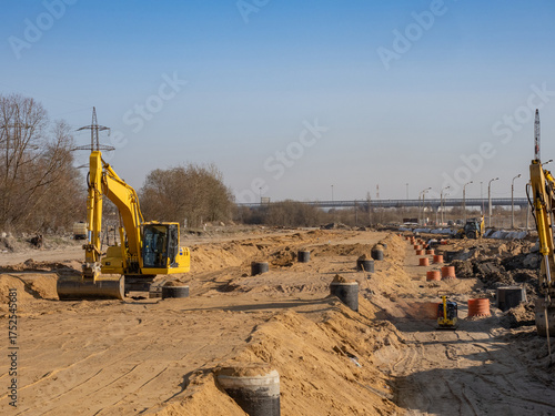 Road construction. Excavato...