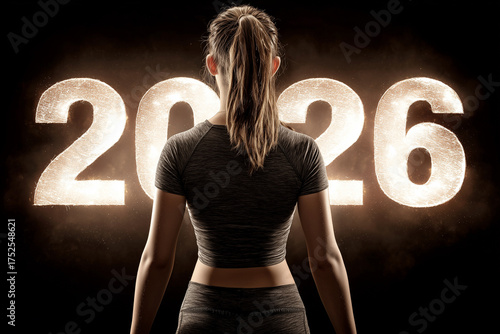 Determined woman facing glowing 2026 new year.