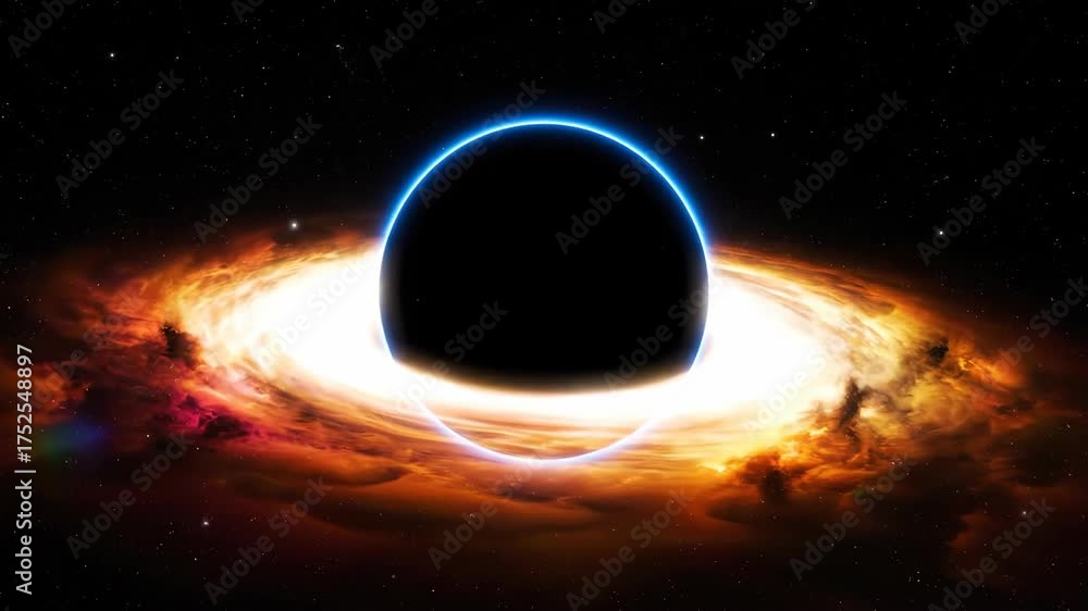 Dramatic Black Hole Illustration Surrounded by Swirling Fiery Nebula