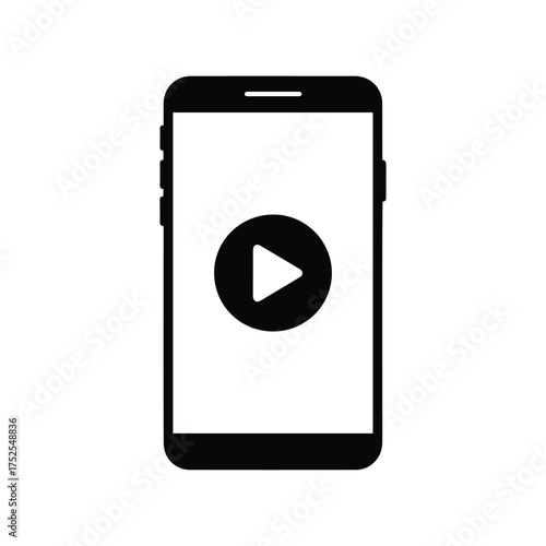 Simple smartphone icon with play button symbol, clean minimal line style for digital, app, or technology concepts.