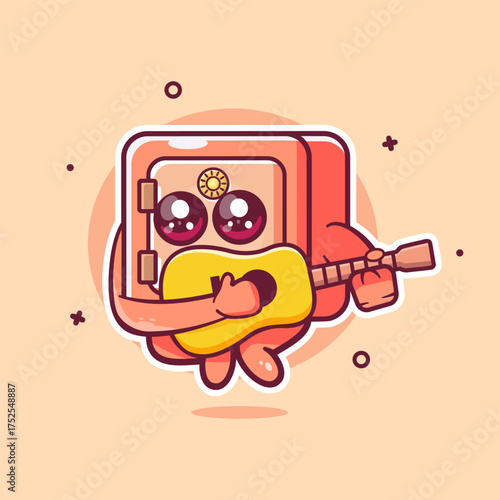cute safety box character mascot playing guitar isolated cartoon