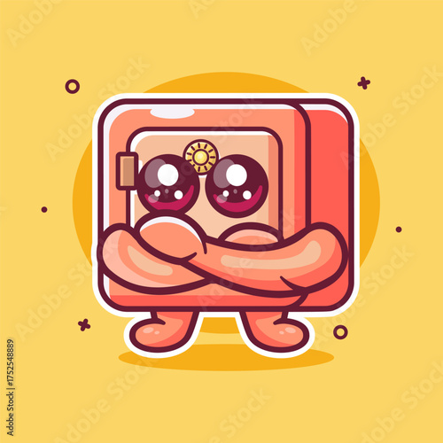 cool safety box character mascot with crossed arms isolated cartoon in flat style design
