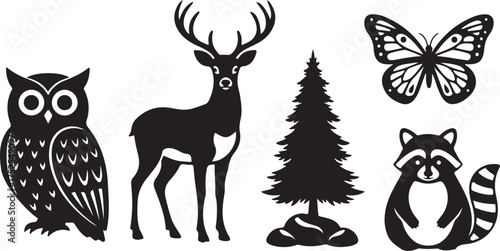  Forest animal Icons: A collection of nature-inspired icons, perfectly illustrating the essence of forest and wildlife, ideal for various design projects. 