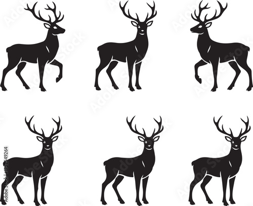 Silhouette Deer Art: Six silhouette of deer standing tall, creating a pattern. evoking strength and grace