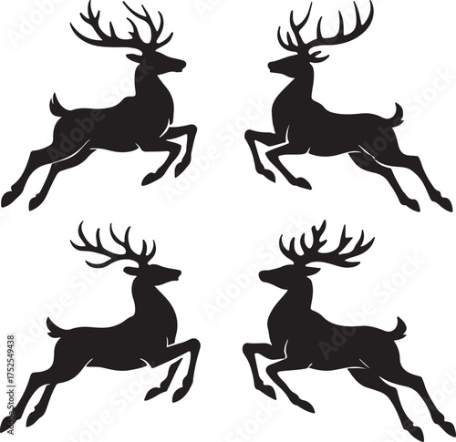 Reindeer Silhouettes: An artistic representation showcasing four reindeer leaping gracefully, their silhouettes elegantly captured in a dynamic pose.