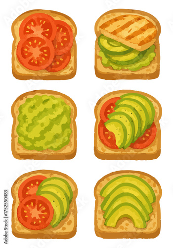 Tomato Avocado Toast Food Illustration