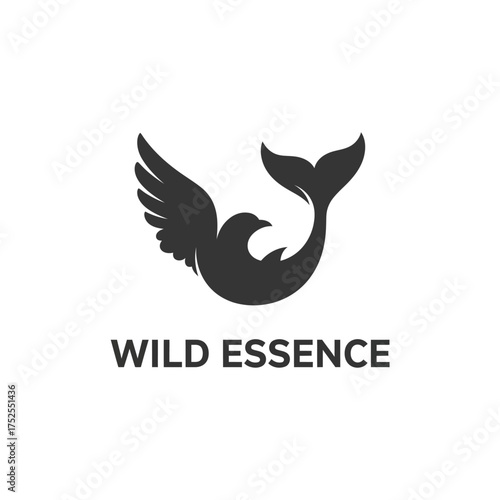 Abstract Bird and Whale Tail Fusion Logo Design