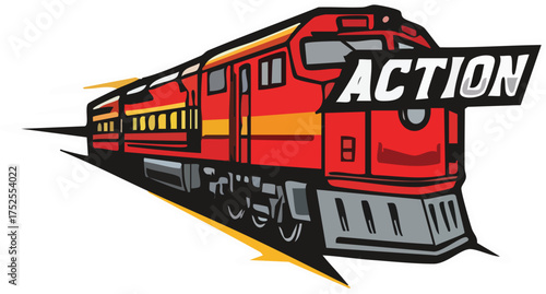 Dynamic red action train moving at high speed illustration.