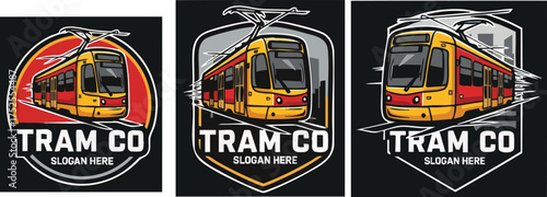 Modern Tram Company Vector Logo Set.