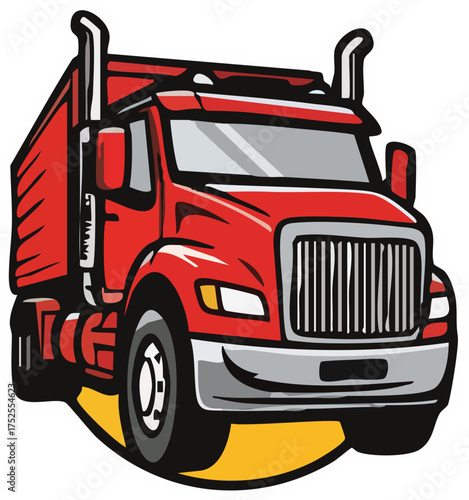 Cartoon Red Semi Truck Illustration.