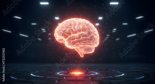 Wallpaper Mural A glowing digital brain floating in a holographic grid, symbolizing artificial intelligence. Torontodigital.ca