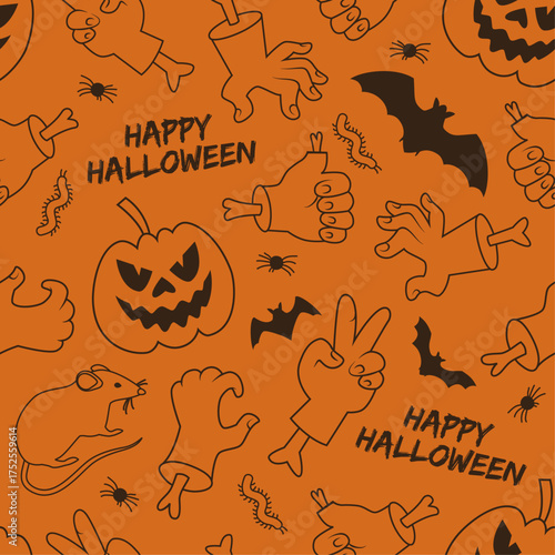 4K Halloween Seamless Pattern Texture, Orange-Black Themed Background