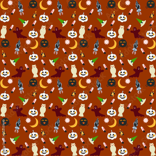 4K Halloween Seamless Pattern Texture, Orange-Black Themed Background