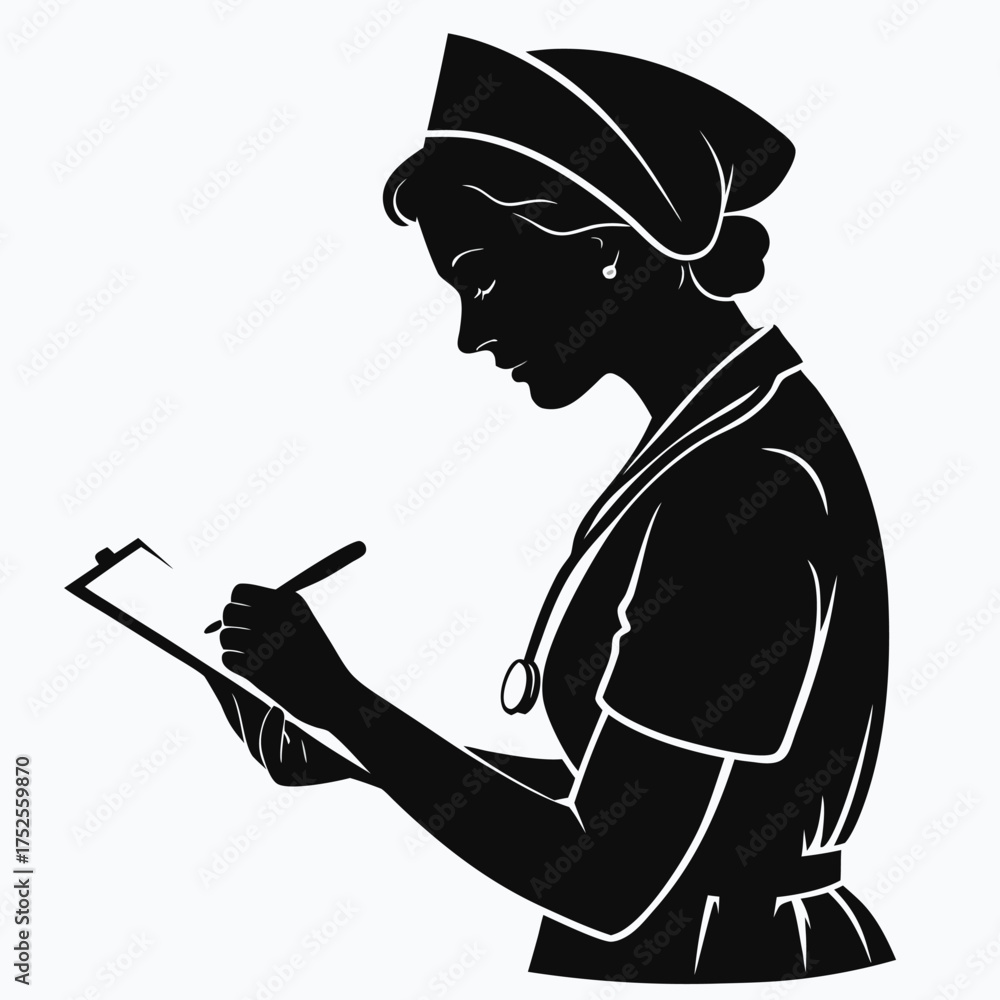 Obraz premium Nurse holding pen silhouette