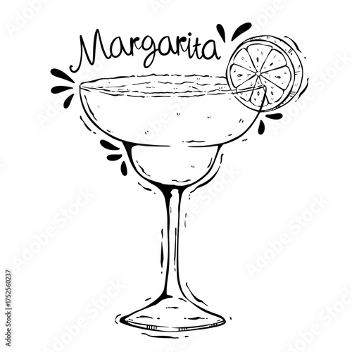 Hand-Drawn Margarita Drink Illustration with Lemon Garnish