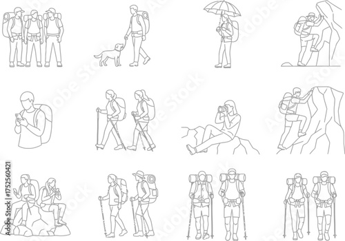 Collection of twelve ancient egyptian hieroglyphic symbols and figures depicting daily life and mythology in a stylized sketch style
