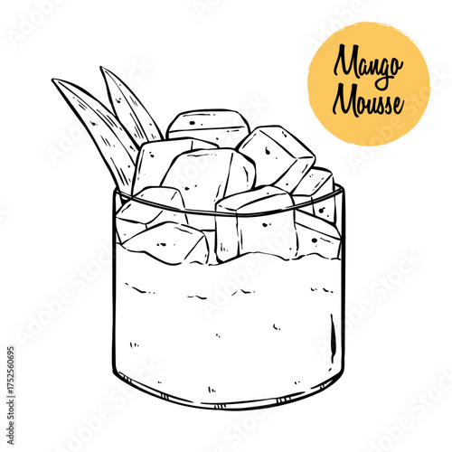 hand draw mango mousse dessert. sweet food sketch