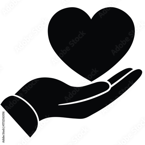 Black heart icon held in open hand white 1