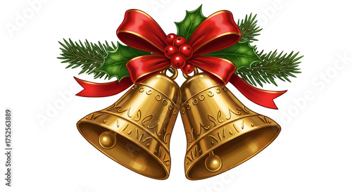 christmas bells with red ribbon illustratin on white bacground