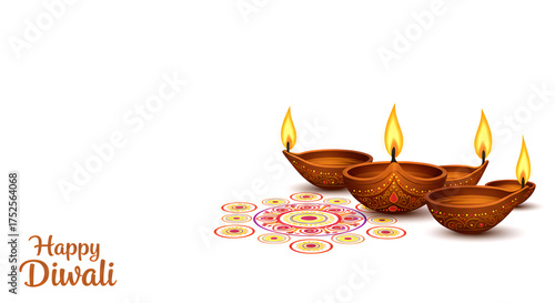 Beautiful Diwali Diya on white background isolated image