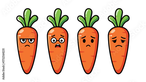 Cartoon carrot vegetable set with angry, worried, sad, and disappointed expressions