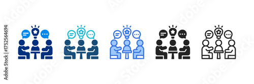 Team Meeting Icon Set Multiple Style Vector Illustration 