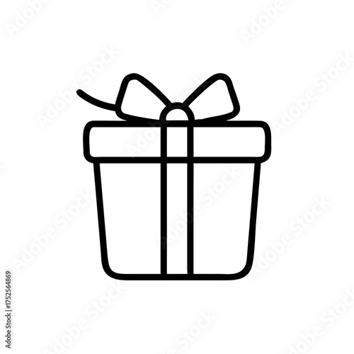 Line drawing of a gift box with a ribbon