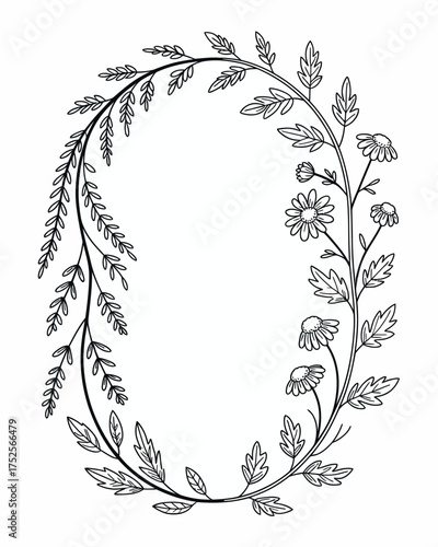 Herbal Remedies Floral Frame Black and White Design Tote Bag