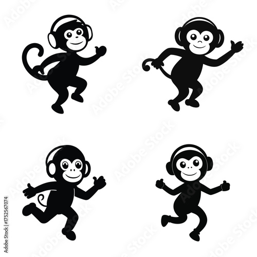 Happy Monkeys Wearing Headphones in Various Poses