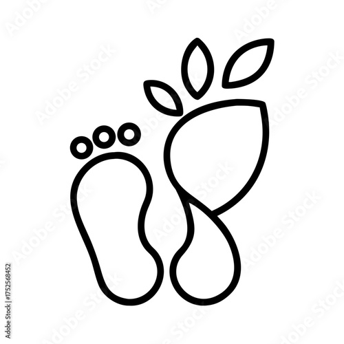 Two footprints with toe beans and leaves, simple design