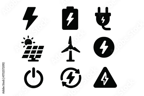 Electricity and renewable energy icons representing various sources of power generation