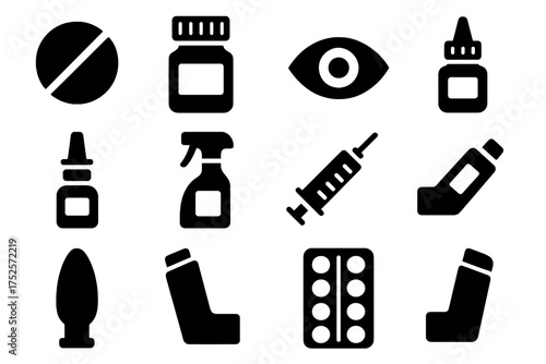Various health and medical icons representing different remedies and treatments arranged in a grid format