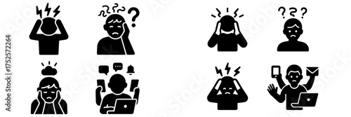 Variety of stress-related emotions expressed through simple black icons representing frustration and confusion