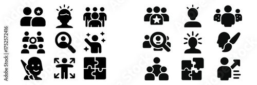 Icons representing teamwork, collaboration, and social interaction in a modern digital context