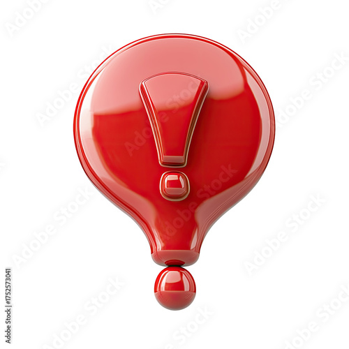 Red, glossy exclamation mark in a rounded shape