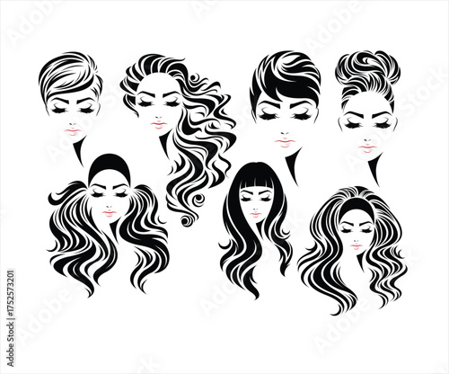 Hair Styles Illustration Set: This illustration presents a collection of exquisite hairstyles, showcasing a spectrum of styles designed to accentuate individuality and beauty.